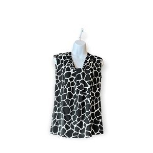 Dana Buchman Top Blouse Womens Size Small S Sleeveless Geometric Giraffe Black